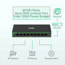 InHand ES220-8P-1T 9-Port High-Power PoE+ Unmanaged Switch | 8 PoE Ports with 120W Total Output | Fanless Metal Case for High-Density CCTV & AP Deployment
