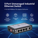 ISE5005D | 5-Port Unmanaged Industrial Ethernet Switch with Certificate of UL, CE, FCC, 5*10/100/1000 Base-T(X), DIN-Rail Mounting, Wide Temperature -40 ~ +75℃, 2-Pin Anti-Reverse Terminal, QoS, BSP