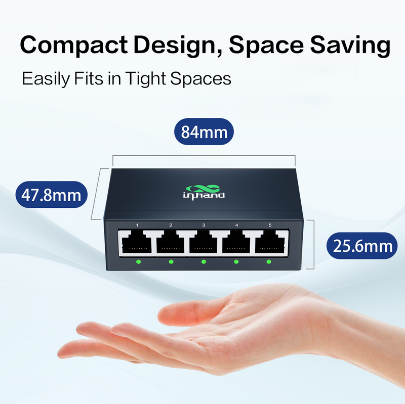 InHand ES220-5T 5-Port Unmanaged Gigabit Switch | Plug and Play Network Extender | Fanless Metal Casing for Business, Office & Home Network