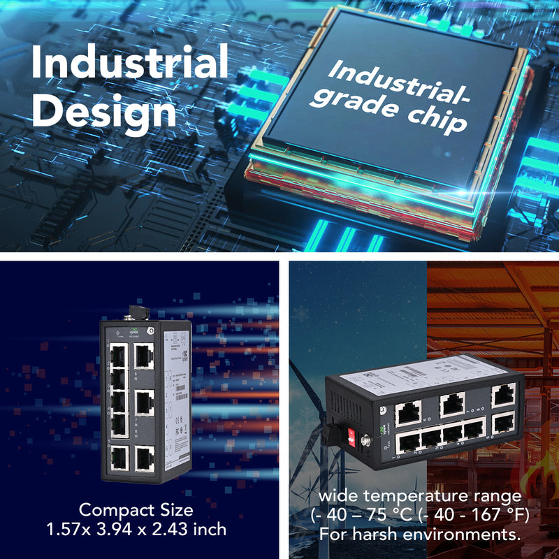 ISE2008D | 8-Port Unmanaged Industrial Ethernet Switch with Certificate of UL, CE, FCC, 8*10/100 Base-T(X) RJ45 Ports, DIN-Rail Mounting, 2-Pin Anti-Reverse Terminal, QoS, BSP