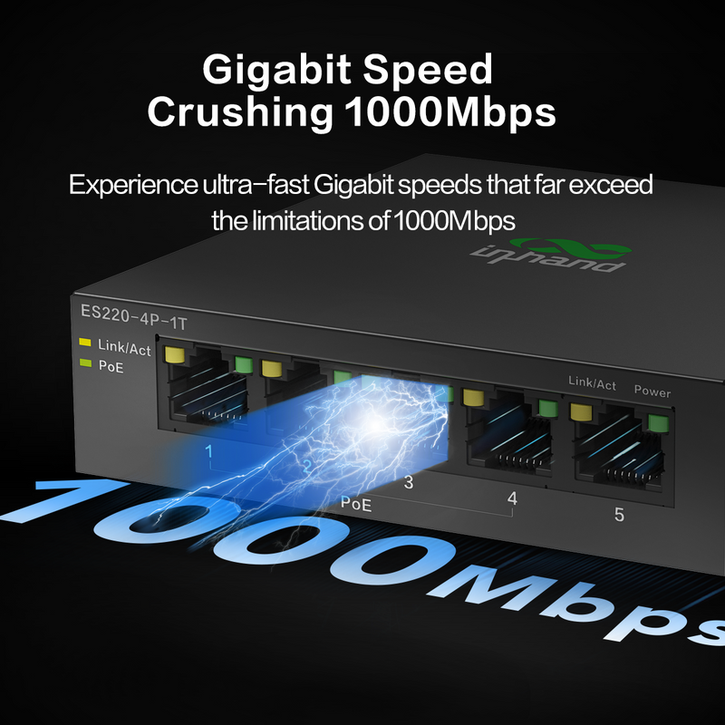 InHand ES220-5T 5-Port Unmanaged Gigabit Switch | Plug and Play Network Extender | Fanless Metal Casing for Business, Office & Home Network