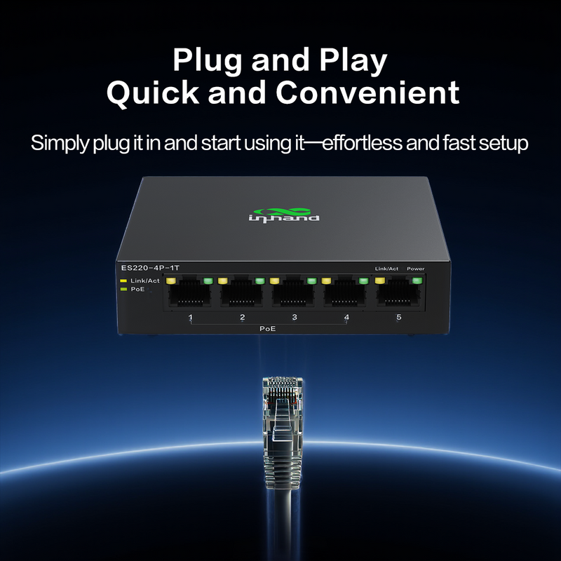 InHand ES220-5T 5-Port Unmanaged Gigabit Switch | Plug and Play Network Extender | Fanless Metal Casing for Business, Office & Home Network