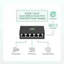 InHand ES220 Unmanaged Switch with One-Click VLAN | 5-Port Gigabit Ethernet Hub with 52W Power Output | Fanless Metal Case for Security Cameras, VoIP Phones & WiFi AP (5-Port Gigabit PoE Switch)